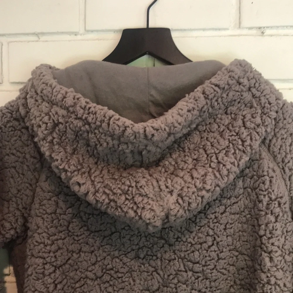 Z by Zella Bomber Fleece Hooded Sherpa Gray Jacket Size Medium - Picture 7 of 13